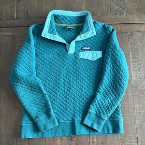 Patagonia Teal Quilted 1/4 Snap Organic Cotton